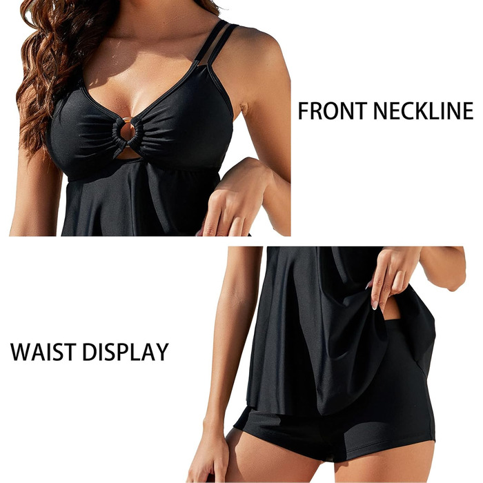 Чоловічий двочастинний купальник Push up, тангкіні з високою талією, чорний. Розмір XXL