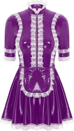 Костюм служниці FEESHOW з вологого блиску, комплект спідниці та фартуха, фіолетовий (3XL), для карнавалу та тематичних вечірок