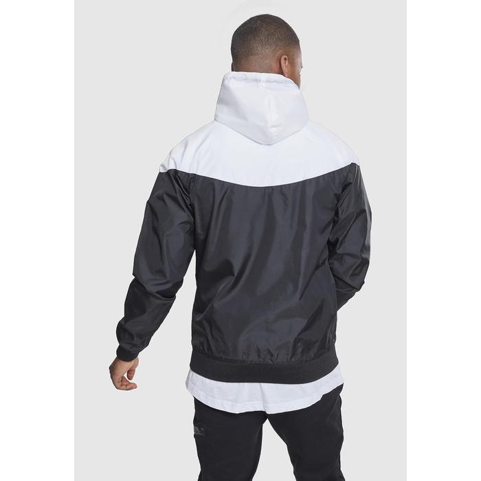 Чоловічий віндбрейкер Urban Classics Arrow Windrunner з капюшоном, демісезонна куртка з кольоровими блоками, чорно-біла, розмір M