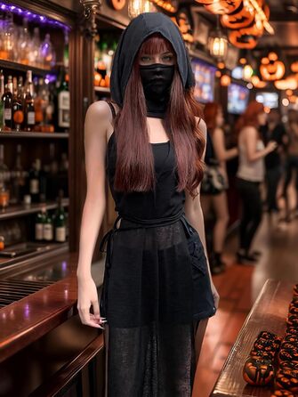 Прозора готична сукня Mingnos для рейв-вечірок, чорна з вирізами, з високим розрізом, для EDM фестивалів, клубів та вечірніх виходів. Розмір L