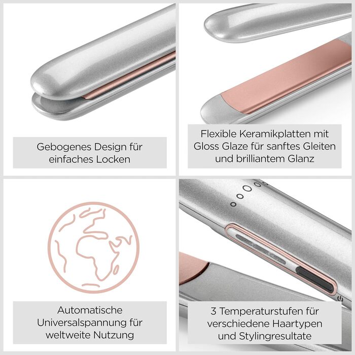 Випрямляч для волосся BaByliss Cosmos ST260E з керамічним покриттям, 3 режими температури (180–235°C), сріблястий/темно-сірий
