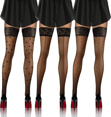 Шкарпетки-шкарпетки Sesto Senso 3 шт. для жінок, без бретелек, з візерунком, 20 DEN, мереживо, розмір M-L, набір MIX візерунків