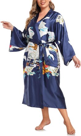 Кимоно халат для жінок, великі розміри, сатин, легкий, японський, плюс сайз, халат-юката (Pagode Kriegsmarine, 3XL)