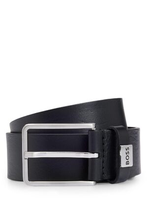 Чоловічий шкіряний ремінь BOSS Cole-Ant Sz35 з італійської шкіри та матовими металевими деталями, 105 см, чорний