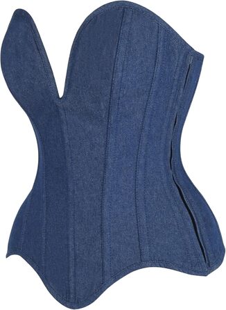 Корсет Daisy Corsets з темного джинсу з глибоким декольте, Overbust, сталеві ребра, блакитний, для жінок