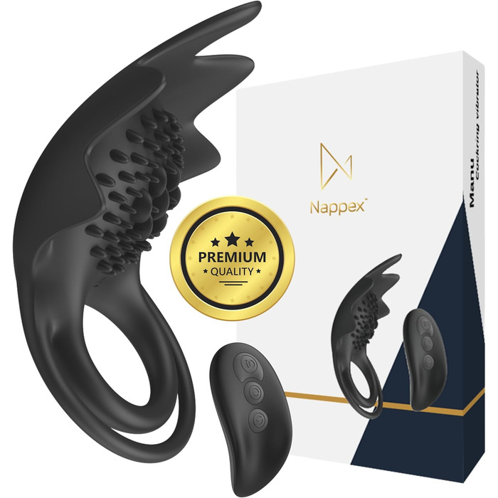 Кольце для статевого члена Nappex Manu з вібрацією - секс-іграшка для пар та чоловіків. Комплект з пультом дистанційного керування, потужний мотор, силікон.