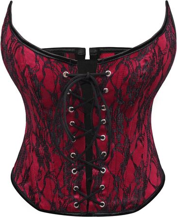 Корсет топ WHIPPY Daen Vollbrust з шнуруванням, готичний Overbust корсет (чорний/червоний, L)