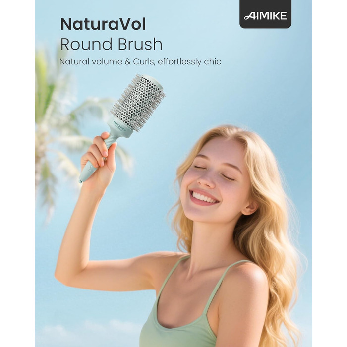 Кругла щітка для волосся AIMIKE NaturaVol 43 мм для об'єму та гладкості, брашинг для фену для середнього волосся та створення хвиль (Шавлія, діаметр основи 54 мм)