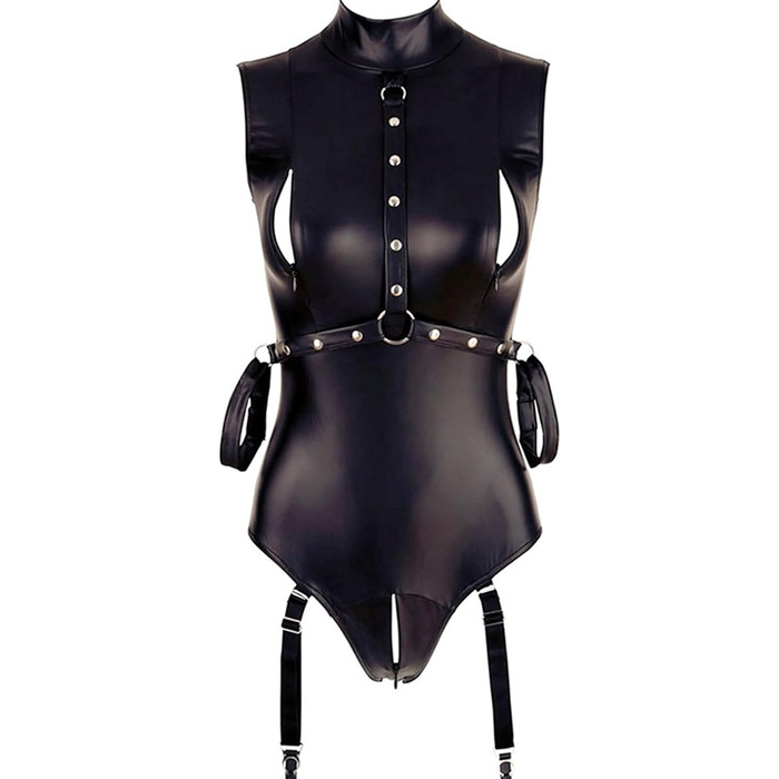 Жіноче шкіряне плаття Sexy Dessous Wetlook Lingerie з ефектом мокрого блиску, на зав'язках, з блискавкою - лакований клубний костюм, облягаюче вбрання