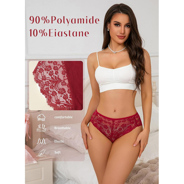 Сліпекс жіночі мереживні, безшовні, великі розміри, 6 шт. (чорний*2, червоний*2, рожевий*2)