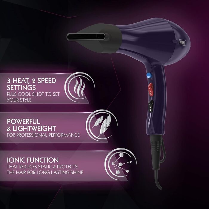 Професійний фен для волосся Wahl Professional Ionic Style, 2000 Вт, фіолетовий