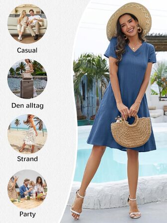 Сукня Tincini Soerkleid льон пляжна повсякденна з V-подібним вирізом А-силует блакитна розмір M