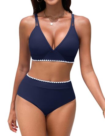 БІКІНІ ДАМСЬКЕ ДВІЧАСНИЙ ПУШ-АП БІКІНІ З ВИСОКОЮ ТАЛІЄЮ ТА БІЛОЮ ВІЗЬОРОЮ (МОРСЬКО-СИНІЙ, M)