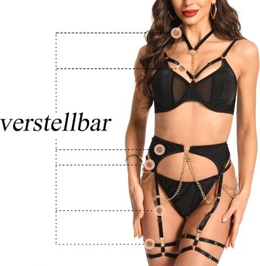 Сексуальна спідня білизна Strapsen Dessous Set для жінок: комплект з бюстгальтером, трусиками, бельером та чокером (5 предметів).