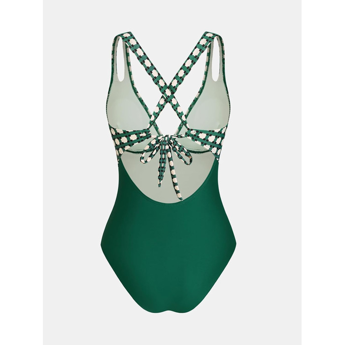 Купальник CUPSHE з V-подібним вирізом, бавовна, корегуючий, глибокий виріз на спині, монокіні, Oivgrün/Tropisch (XL, Smaragdgrün/Geo)