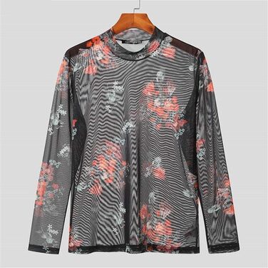 Чоловіча футболка Deepsko з принтом, з довгим рукавом, сітчаста, прозора, для вечірок, повсякденна сорочка