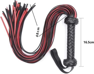 Чорна/червона батіг для BDSM, батіг для сексуальних ігор, батіг для бондейджу, довжина 64.5 см