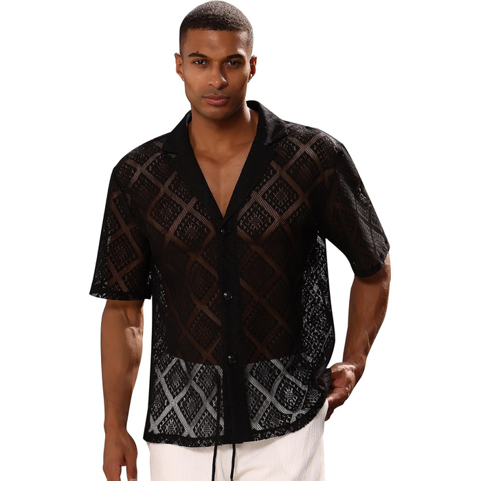 Чоловіча прозора сітчаста сорочка для музичного фестивалю, Rave, клубного одягу, чорна, розмір M