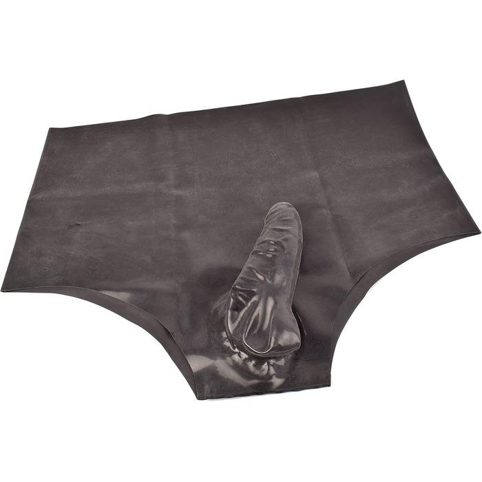 Латексний слип з пеніс-карманом Rubberfashion - коротка сексуальна латексна спідниця з презервативом для чоловіків, чорний, 0.4 мм, XL