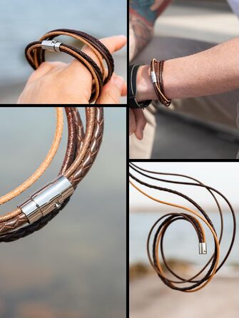 Шкіряний браслет Simaru Designer багатовитковий з магнітною застібкою з нержавіючої сталі, натуральна рослинна шкіра, Made in Germany (Розмір L, 17-18 см, Чорний)