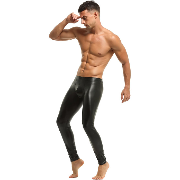 Чоловічі шкіряні лосини Bodywear4you, чорний матовий кожзам, облягаючі штани Meggings, ефект мокрого блиску, фальшива шкіра, S