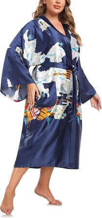Кимоно халат для жінок, великі розміри, сатин, легкий, японський, плюс сайз, халат-юката (Pagode Kriegsmarine, 3XL)