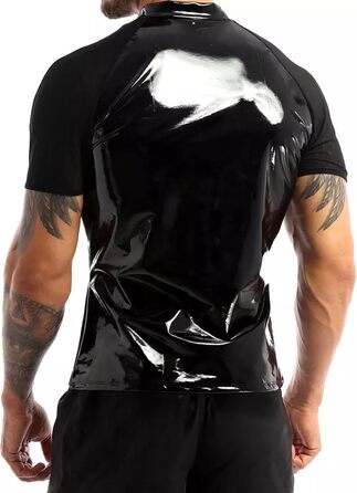 Чоловіча сорочка з лакованої шкіри, Wetlook, коротка, чорна - AIEOE