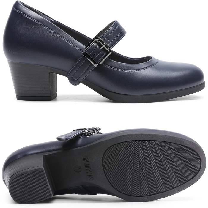 Жіночі туфлі Mary Jane DREAM PAIRS на масивному високому каблуці, темно-сині, розмір 37 EU