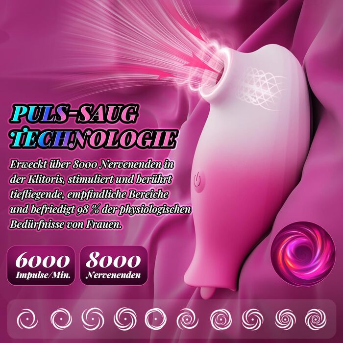 Вібратор Sexspielzeug для жінок 2-в-1: тихий, потужний, з 10 функціями (смоктання, облизування), керування через додаток, стимуляція клітора та сосків, рожевий