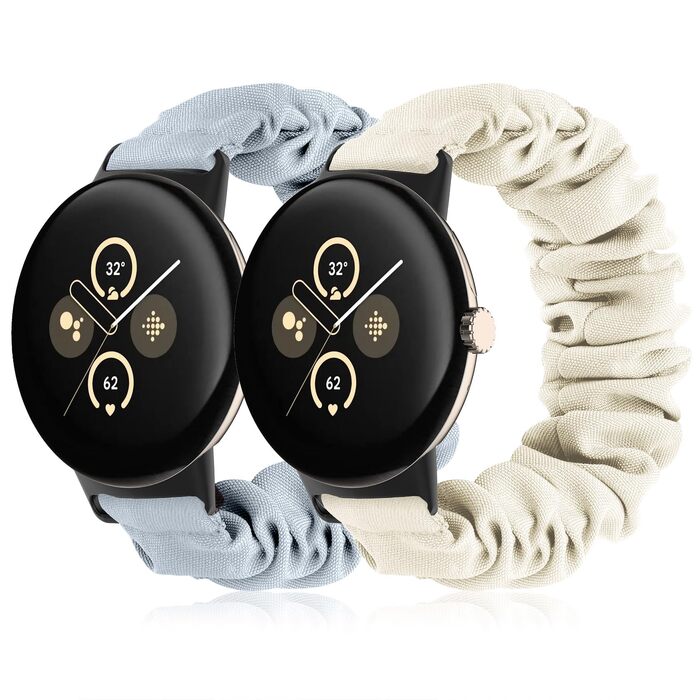 Еластичний тканинний ремінець для Google Pixel Watch 3 41mm, Pixel Watch 2, Pixel Watch — набір 2 шт. (Сяйво зірок / Небесно-блакитний), 5.55-6.5 дюймів