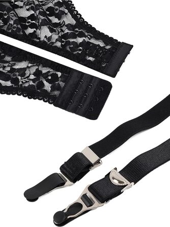Жіночий ремінь-стріп-гурт з 6 гачками Klönkee, широкий, чорний, з мереживом