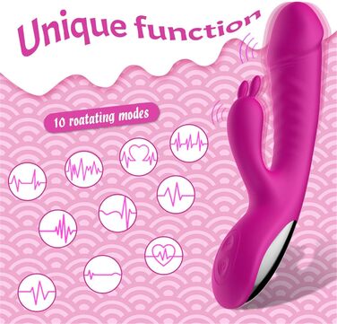Вібратор силіконовий для G-точки з 10 режимами вібрації, нагріванням, для жінок. Кролик, Dildo, Рожевий