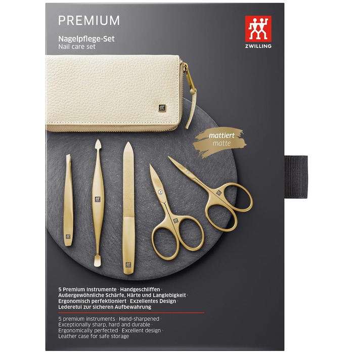 Манікюрний набір ZWILLING Premium Gold Edition (5 предметів) у шкіряному чохлі, дорожній набір для догляду за нігтями