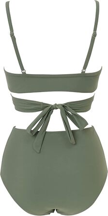 Бікіні JFAN з рюшами, пов'язка на спині, висока талія, топ з пуш-ап, комплект 2 шт. (Армійний зелений, XL)