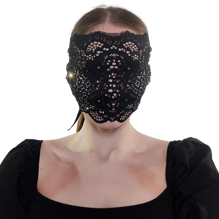 Чорна маска на обличчя з мереживом та стразами для жінок, елегантна венеціанська маска для маскараду, карнавалу, косплею, Хелловіну, Марді Гра, костюмованих вечірок (Чорний (золоті стрази))