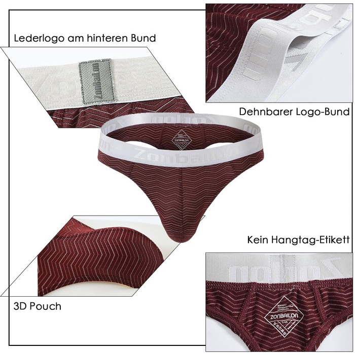 Чоловічі стрінги BIATWOWR з вирізом на спині - сексуальна, дихаюча та зручна білизна, темно-червоний, чорний, білий, 3XL