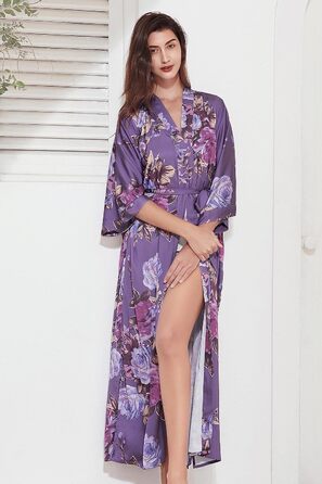 Халат жіночий шовковий максі з квітковим принтом, Babeyond | Халат, кімоно, піжама, для дому