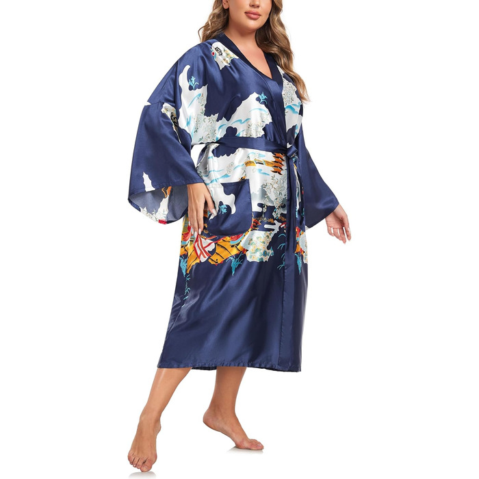 Кимоно халат для жінок, великі розміри, сатин, легкий, японський, плюс сайз, халат-юката (Pagode Kriegsmarine, 3XL)