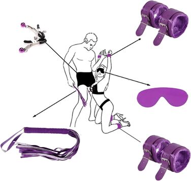 Набір для БДСМ з 26 елементів Qoosea: наручники, феттери, анальні пробки, іграшки для пар. Чорний колір.