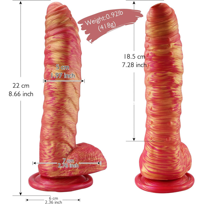 MOCOYA Дільдо для жінок, реалістичний, з сильним присоском, для анального сексу, червоний, 22 см