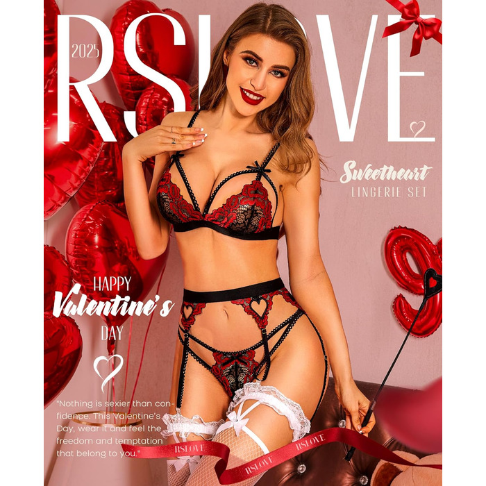Жіночий комплект спідньої білизни RSLOVE, чорний та червоний, Remix Set