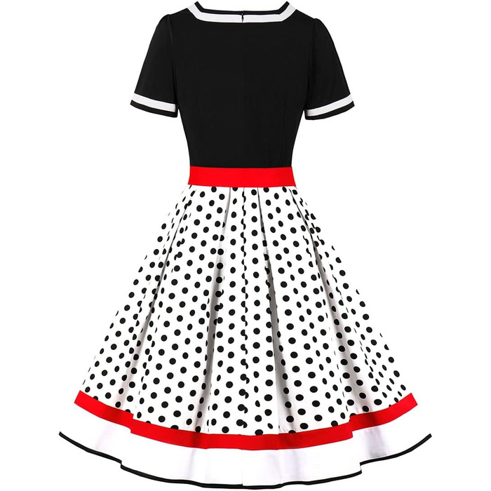 Сукня Rockabilly в стилі 50-х: вінтажна, коротка, з V-подібним вирізом, у горошок, для свят та вечірок (XL, чорно-біла)