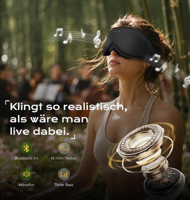 Маска для сну з Bluetooth-навушниками MUSICOZY, 3D бамбукова бавовна, колір темний
