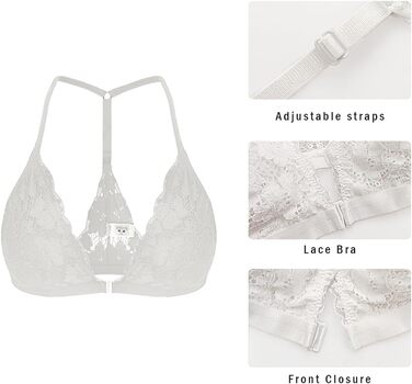 Шекіні: Безкаркашний бюстгальтер без бретелів з застібкою спереду, мереживний бра, трикутник, бюстгальтер з підкладкою, сексуальний топ-кроп, білий, XS