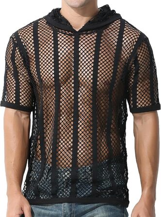 Чоловічий худі Evankin з сіткою, прозорий, короткий топ, футболка, прозорий пуловер (чорний, L)