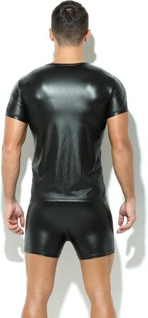Чоловіча латексна футболка чорного кольору з ефектом шкіри. Футболка з короткими рукавами, під сорочку, для клубів, гудівер, скінхед, для відпочинку, літня мускульна майка, лак, шкіра, вініл, чорний колір