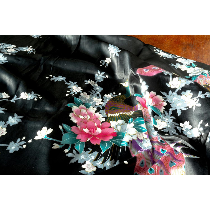 Чоловічий халат CCcollections з шовку сатину з принтом павича, V-подібний виріз та 3/4 рукава (універсальний розмір, чорний)