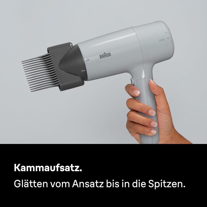 Фен для волосся Braun Haartrockner HD4.2 (BRHD235E) з дифузором та вузьким соплом, технологія Super IONTEC, 2100 Вт, 3 режими температури та швидкості, чорно-сірий