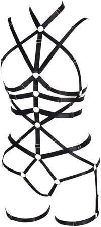 Комплект корсет, бра та стрінг з ремінцями для тіла, чорний, готичний стиль