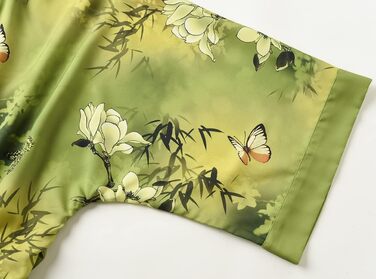 Шовковий халат-кімоно Ledamon для жінок, 100% шовк, класичний квітковий халат, нічна сорочка (один розмір, зелений/жовтий)